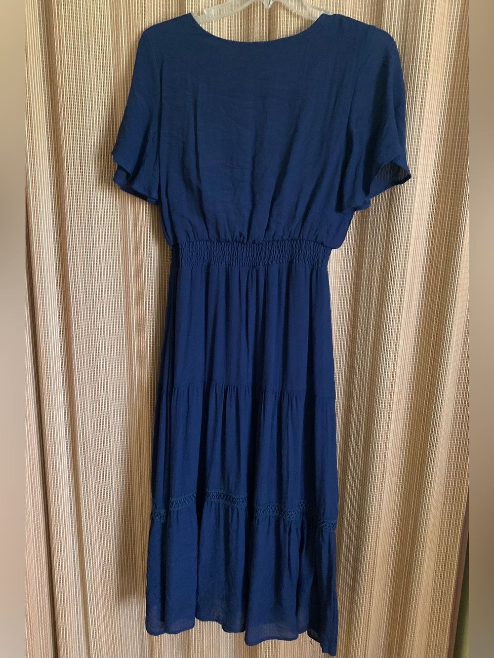 Navy Tie-Front Smocked Midi Dress